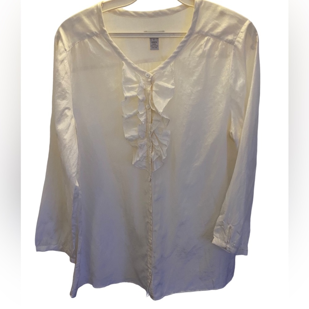 J.Crew Ruffled Front Button Down Blouse - image 1